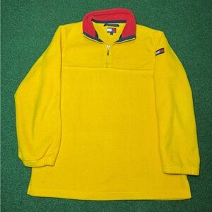 Vintage 90s Tommy Hilfiger 1/4 Zip Small Yellow Quarter Zip Fleece Sweatshirt